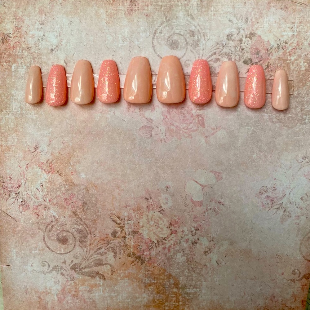 MODE CHANGE MARBLE PRESS ON NAILS PINK NUDE NEUTRAL SAKURA SHORT COFFIN SET SZ M
